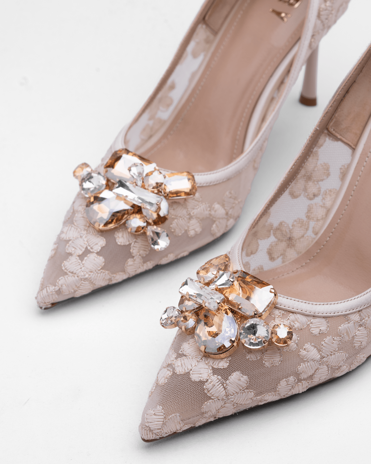 Kadın Taş Detaylı Dantel Sivri Burun Topuklu Ayakkabı - Mary Shoes