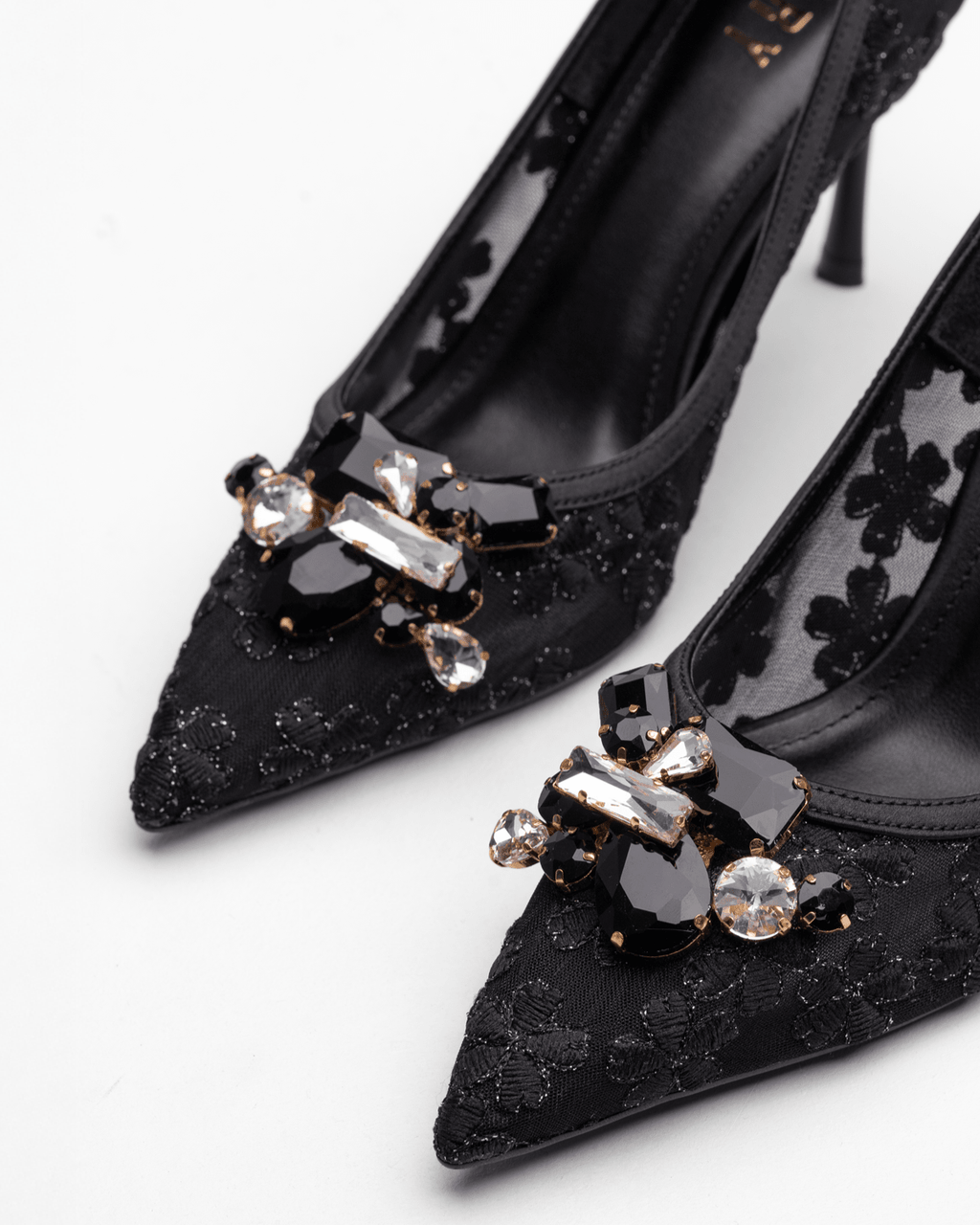 Kadın Taş Detaylı Dantel Sivri Burun Topuklu Ayakkabı - Mary Shoes