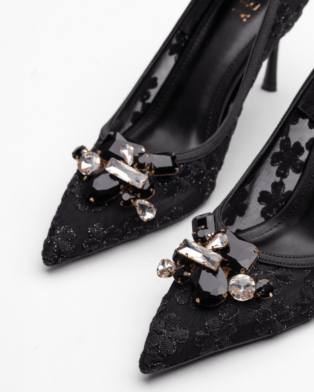 Kadın Taş Detaylı Dantel Sivri Burun Topuklu Ayakkabı - Mary Shoes