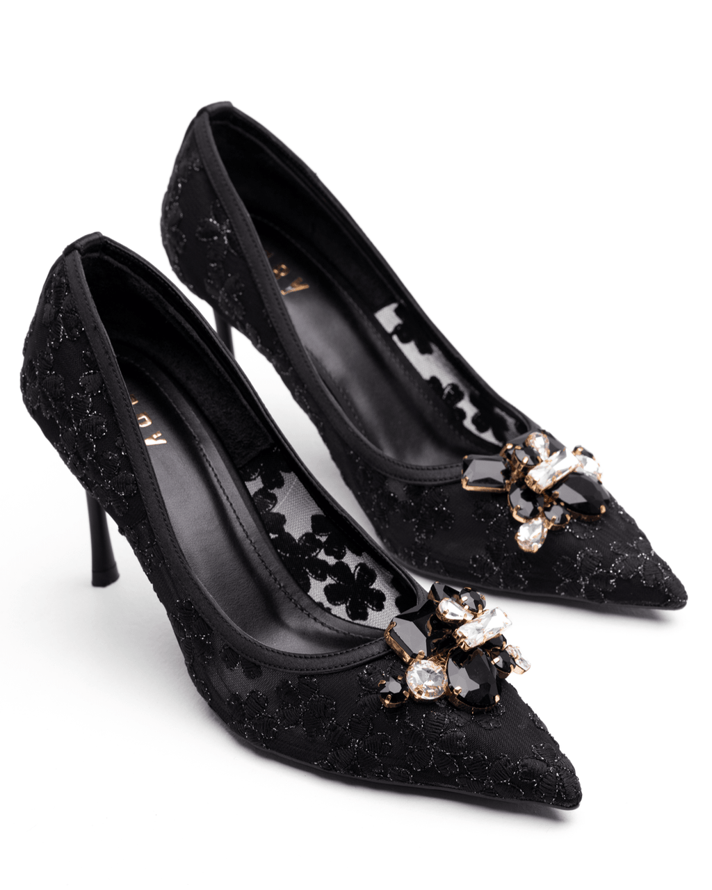 Kadın Taş Detaylı Dantel Sivri Burun Topuklu Ayakkabı - Mary Shoes