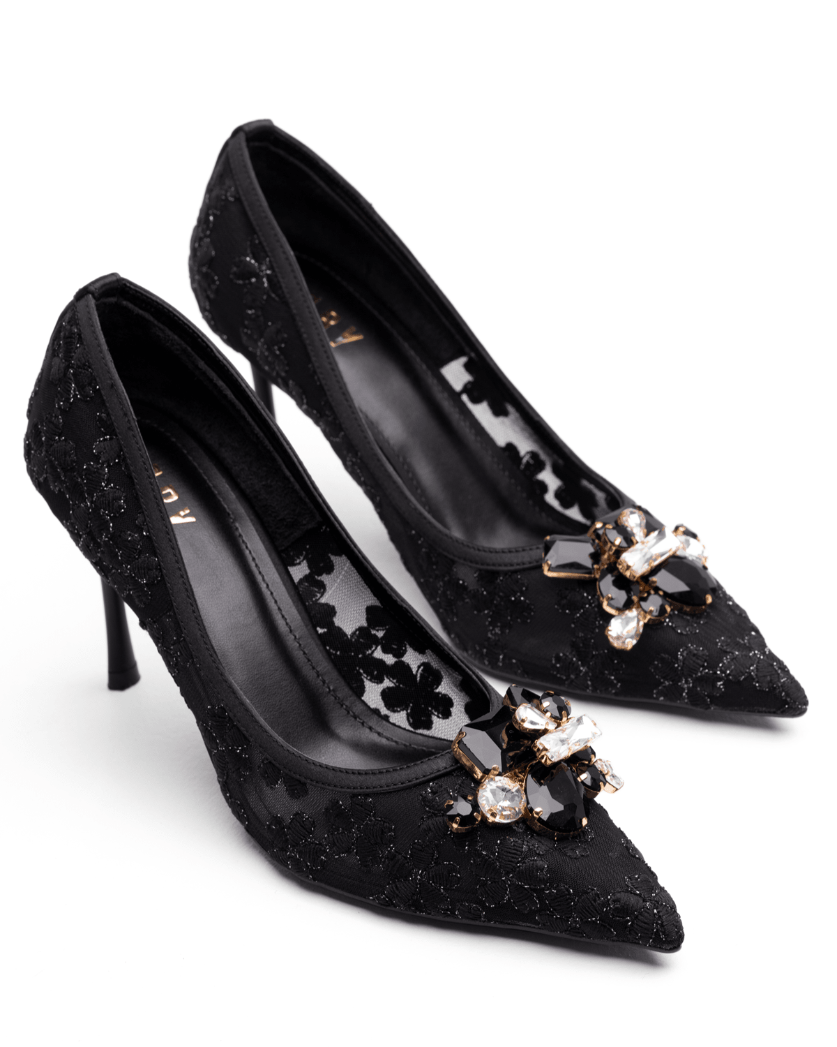 Kadın Taş Detaylı Dantel Sivri Burun Topuklu Ayakkabı - Mary Shoes