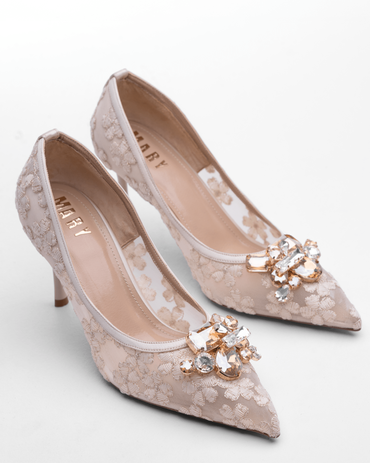 Kadın Taş Detaylı Dantel Sivri Burun Topuklu Ayakkabı - Mary Shoes