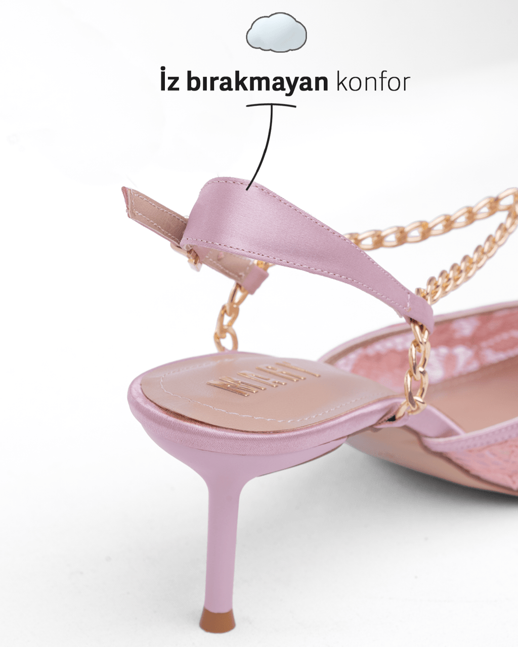 Kadın Zincir Detaylı Dantel Sivri Burun Topuklu Ayakkabı - Mary Shoes
