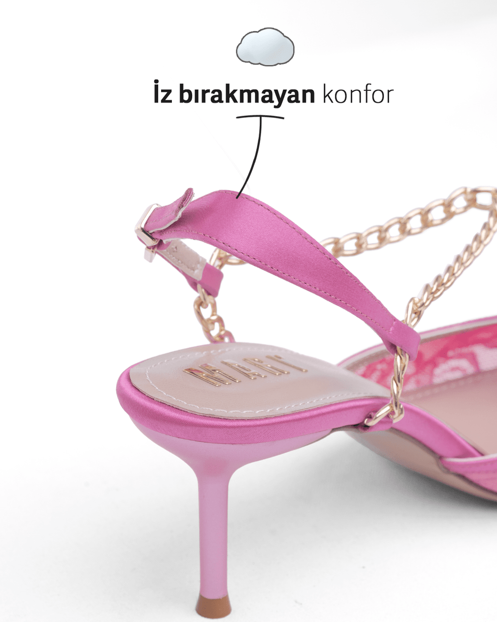 Kadın Zincir Detaylı Dantel Sivri Burun Topuklu Ayakkabı - Mary Shoes