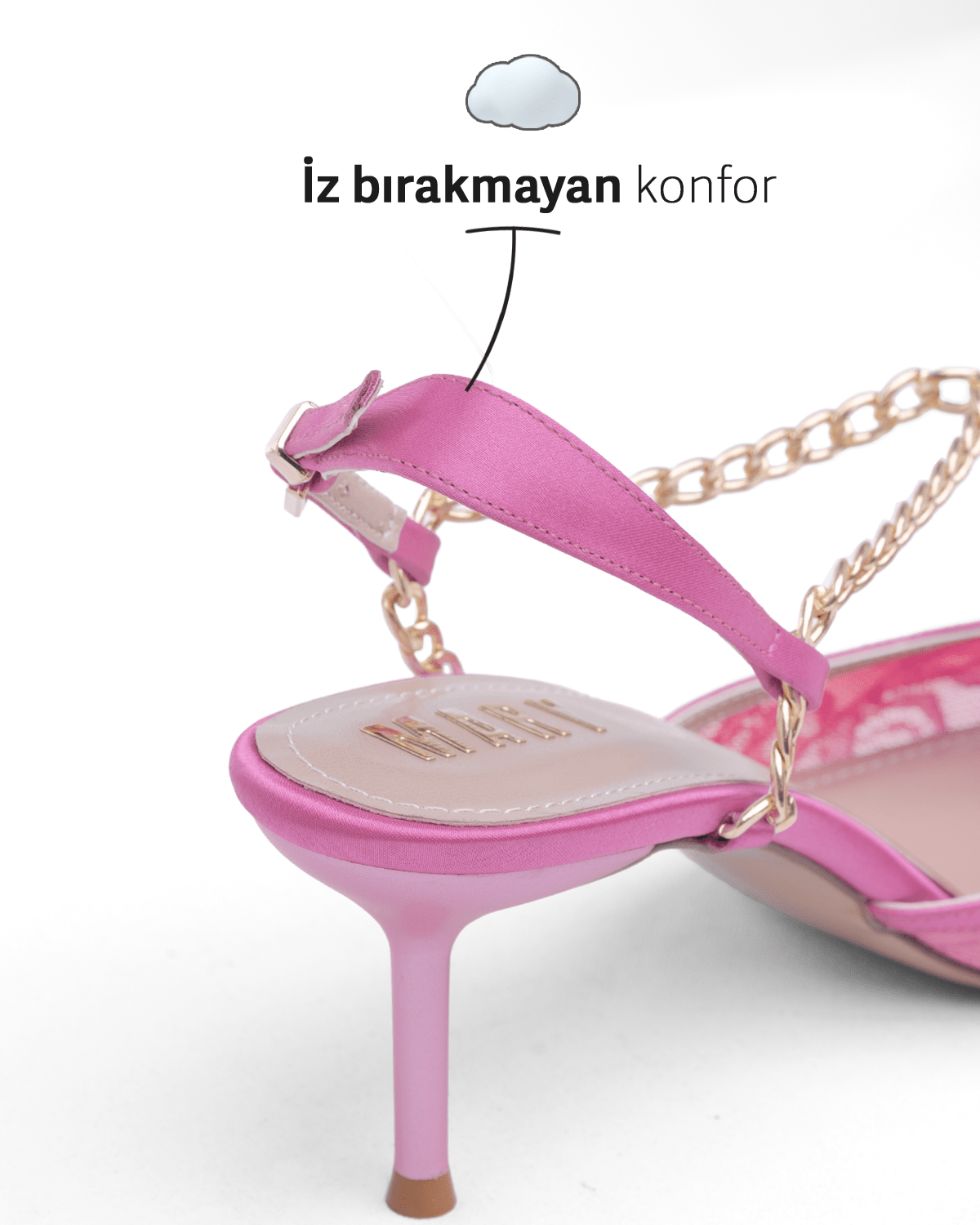 Kadın Zincir Detaylı Dantel Sivri Burun Topuklu Ayakkabı - Mary Shoes