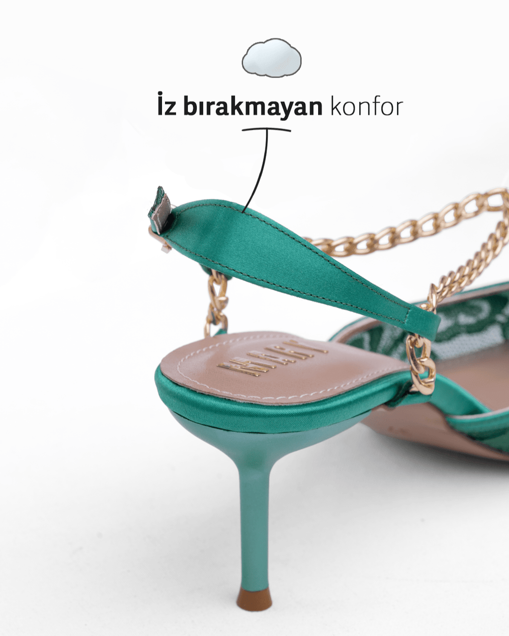 Kadın Zincir Detaylı Dantel Sivri Burun Topuklu Ayakkabı - Mary Shoes