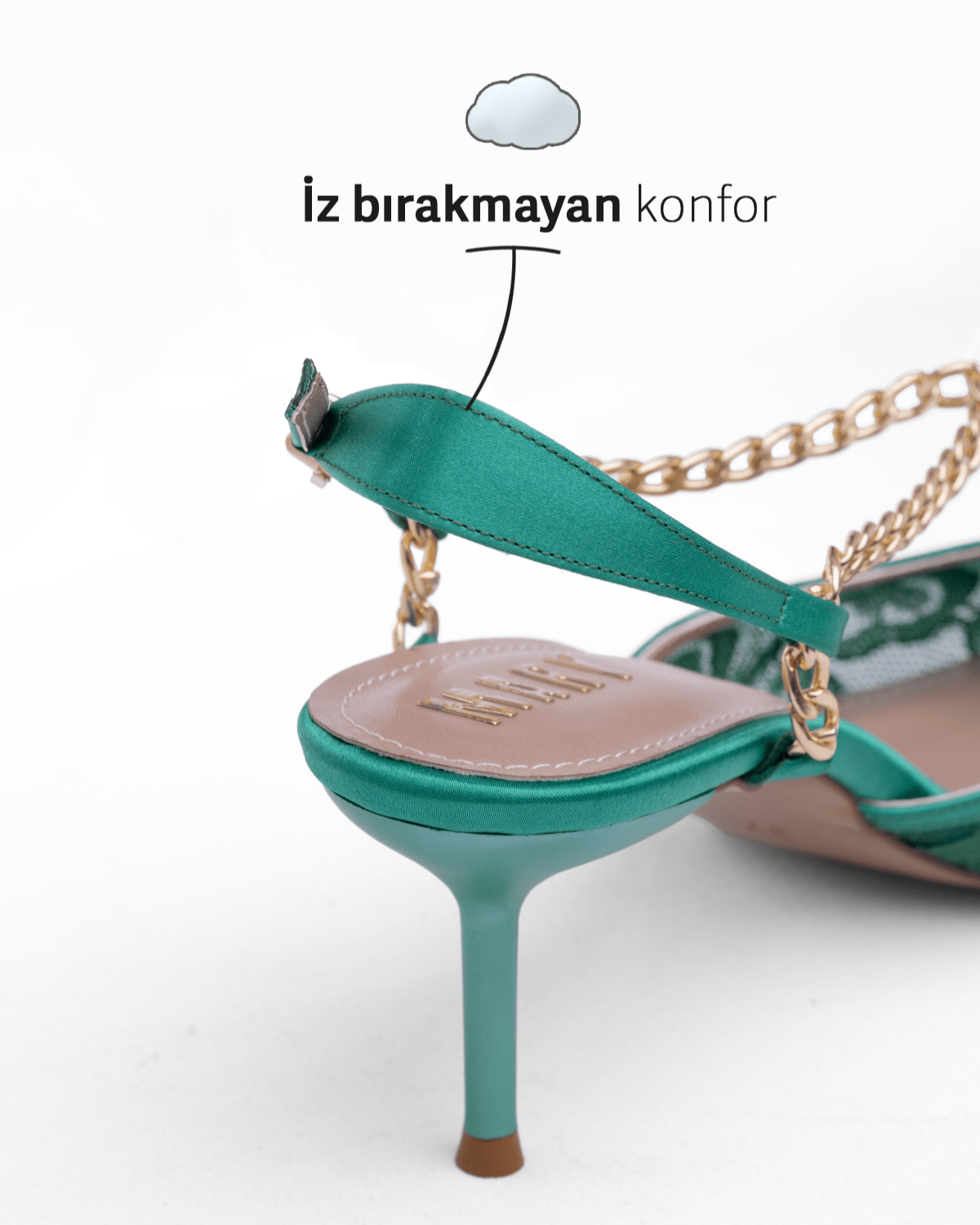 Kadın Zincir Detaylı Dantel Sivri Burun Topuklu Ayakkabı - Mary Shoes