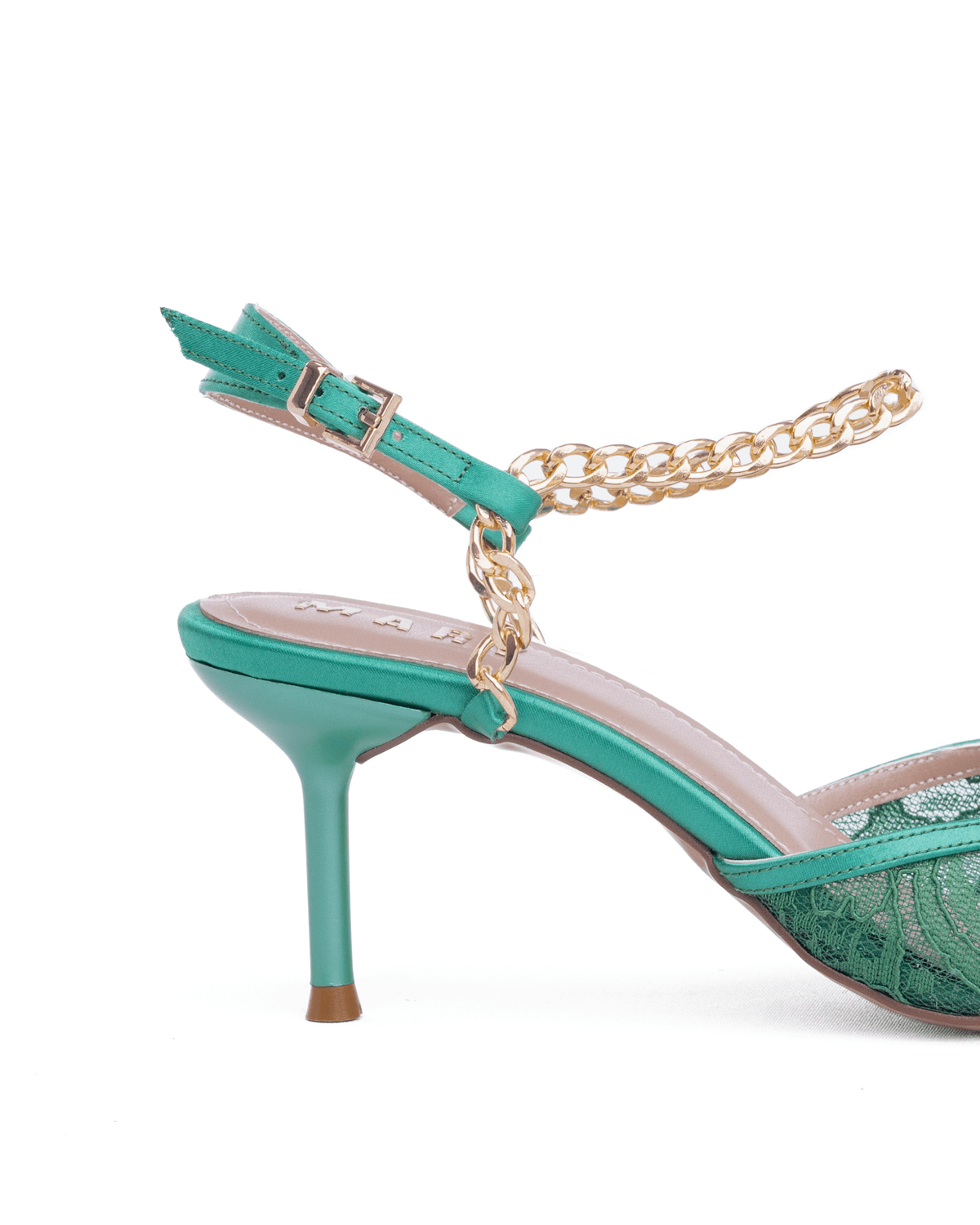 Kadın Zincir Detaylı Dantel Sivri Burun Topuklu Ayakkabı - Mary Shoes
