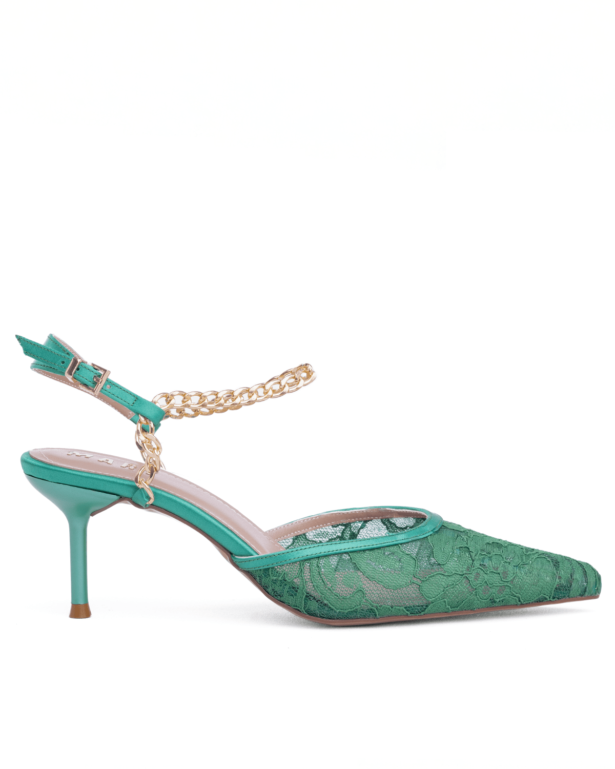 Kadın Zincir Detaylı Dantel Sivri Burun Topuklu Ayakkabı - Mary Shoes