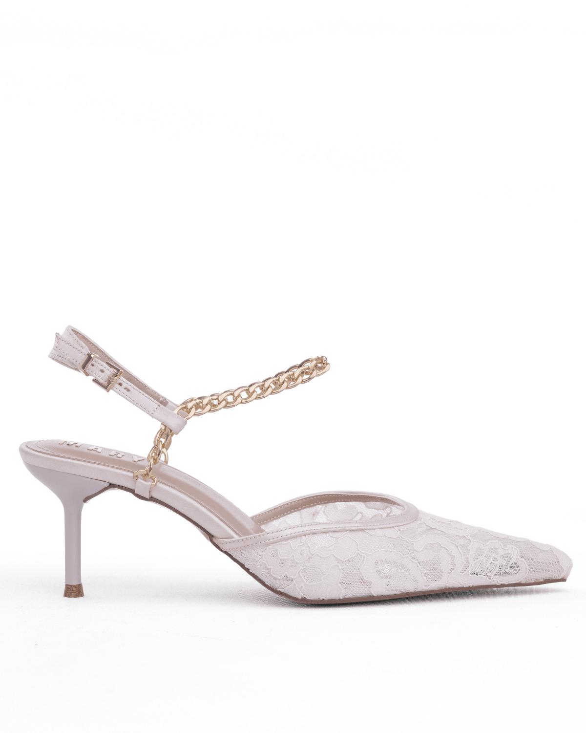 Kadın Zincir Detaylı Dantel Sivri Burun Topuklu Ayakkabı - Mary Shoes