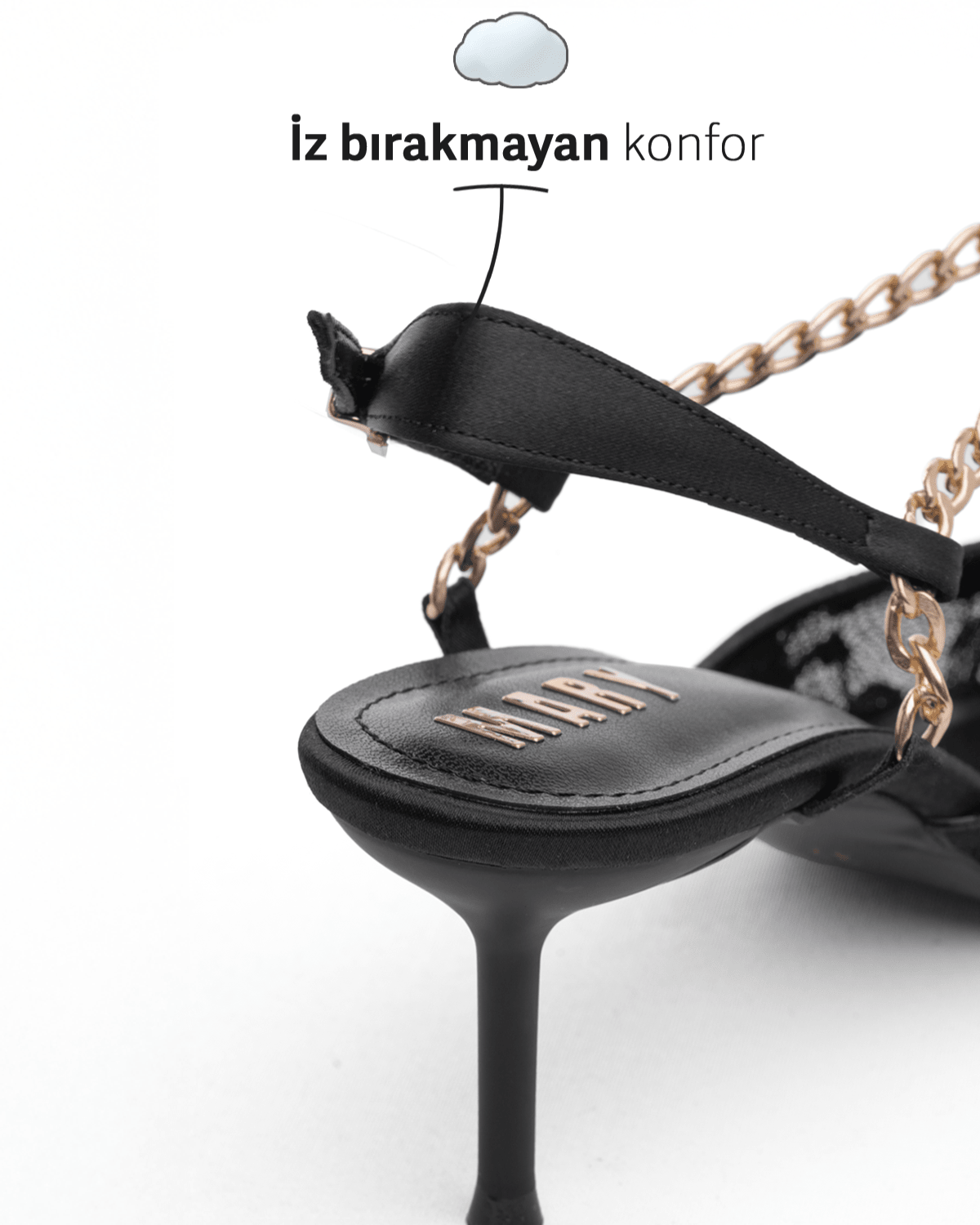 Kadın Zincir Detaylı Dantel Sivri Burun Topuklu Ayakkabı - Mary Shoes