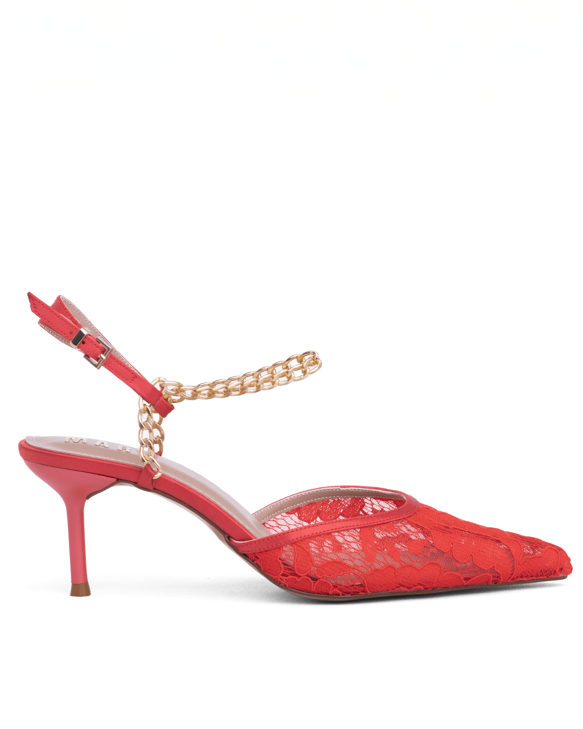 Kadın Zincir Detaylı Dantel Sivri Burun Topuklu Ayakkabı - Mary Shoes