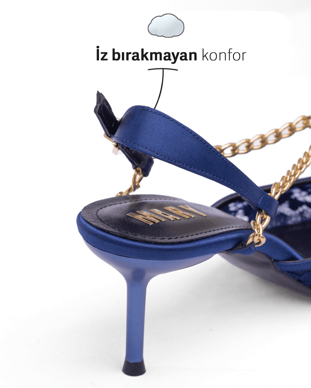 Kadın Zincir Detaylı Dantel Sivri Burun Topuklu Ayakkabı - Mary Shoes