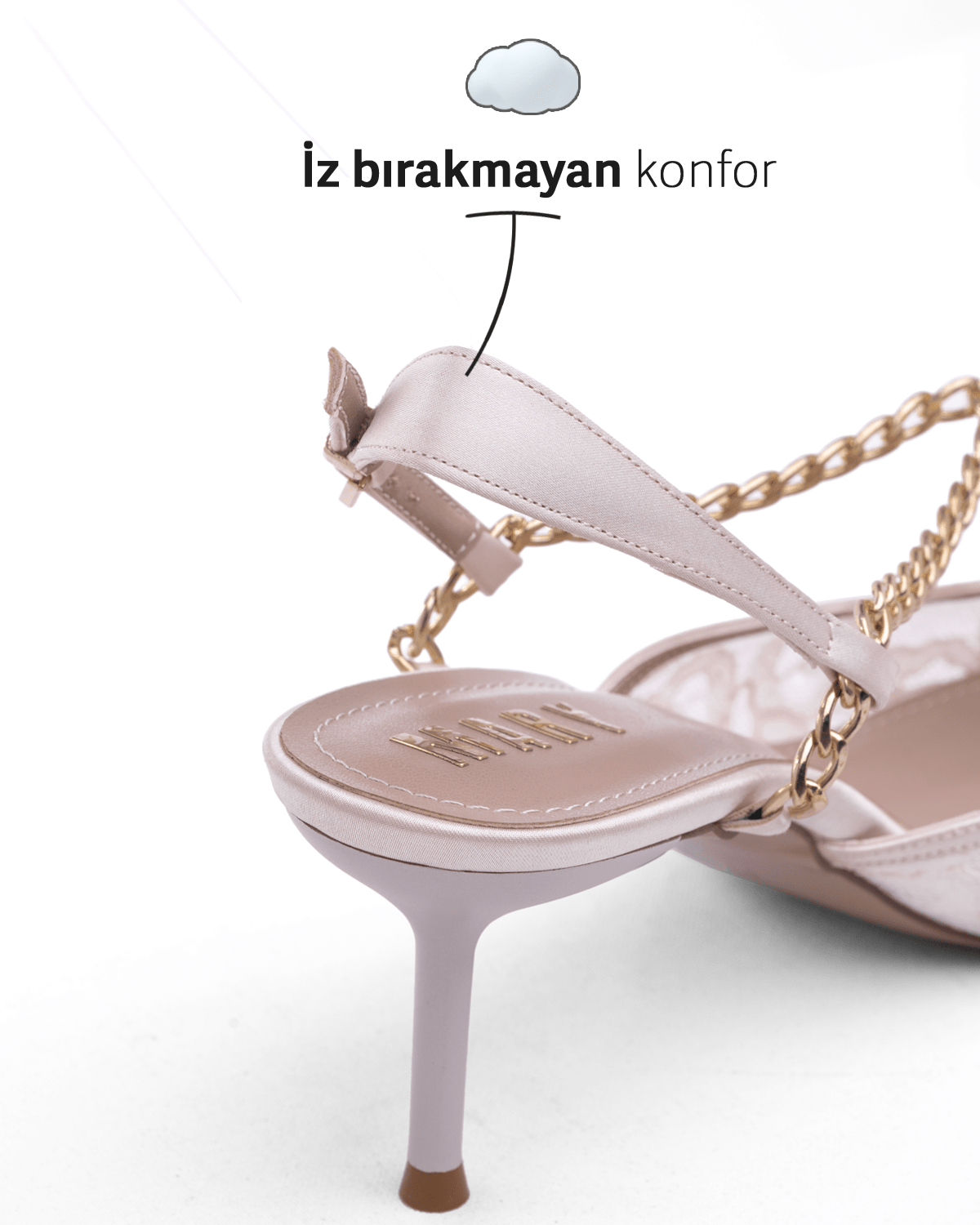Kadın Zincir Detaylı Dantel Sivri Burun Topuklu Ayakkabı - Mary Shoes