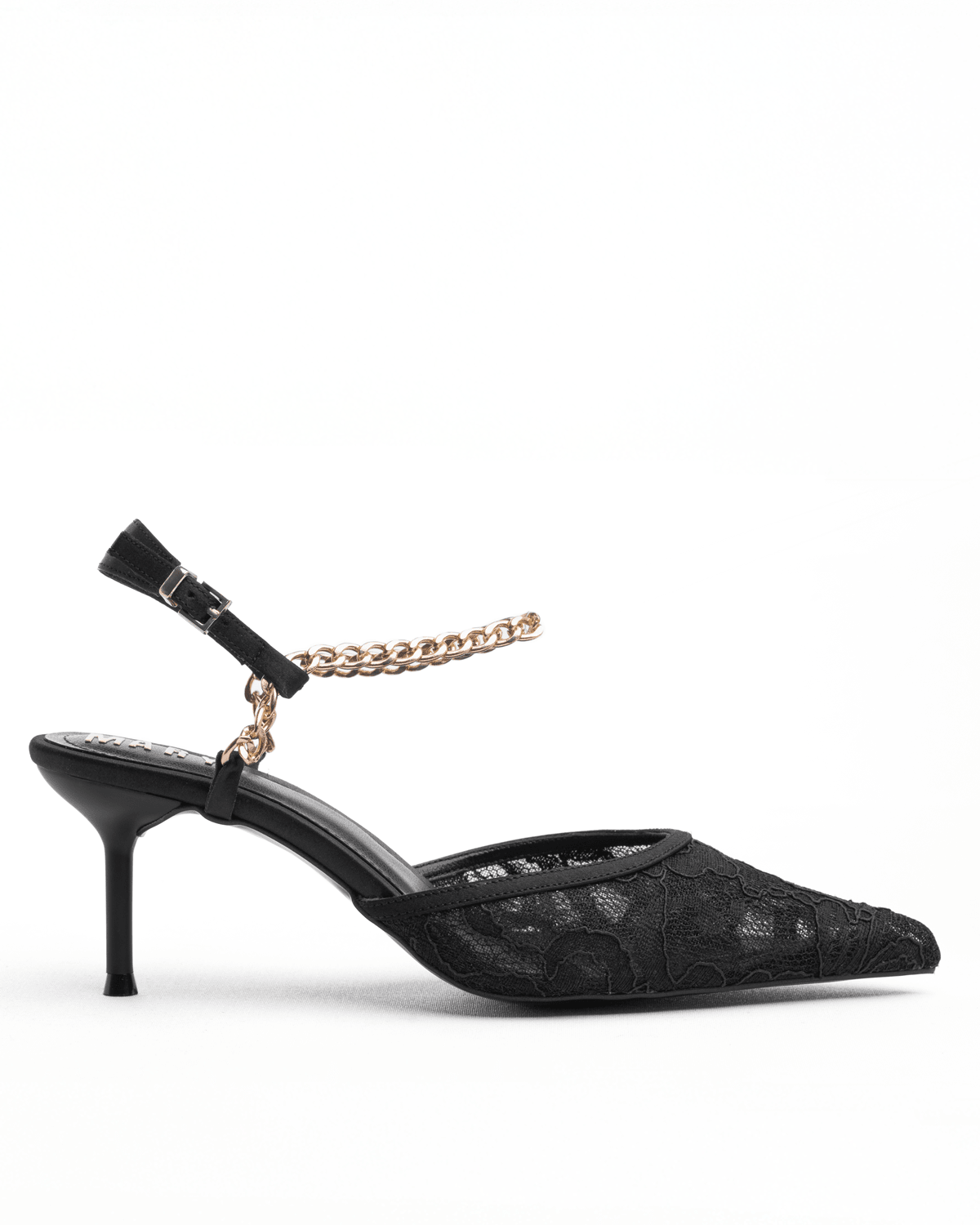 Kadın Zincir Detaylı Dantel Sivri Burun Topuklu Ayakkabı - Mary Shoes