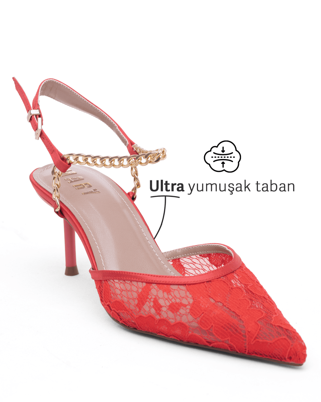 Kadın Zincir Detaylı Dantel Sivri Burun Topuklu Ayakkabı - Mary Shoes