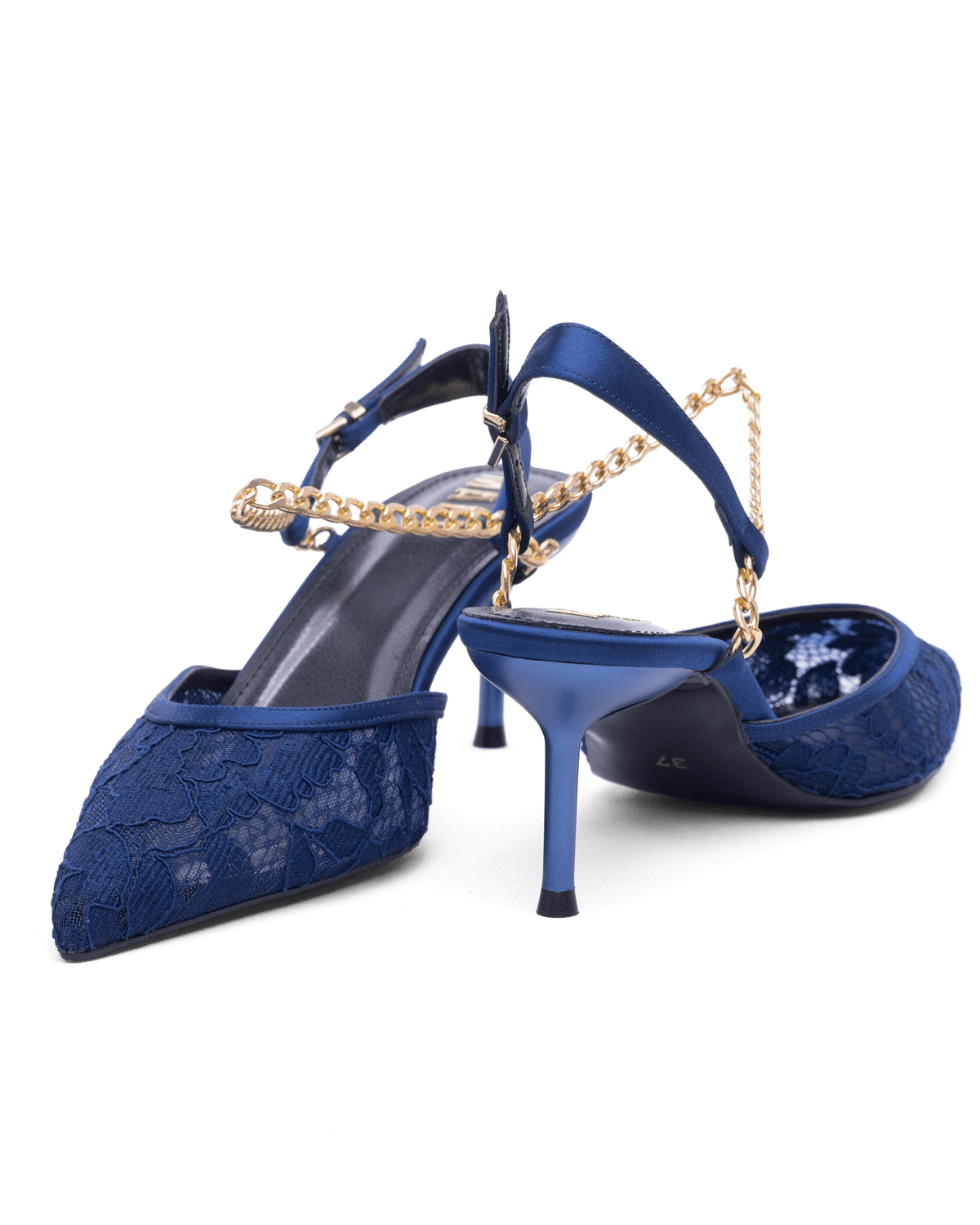 Kadın Zincir Detaylı Dantel Sivri Burun Topuklu Ayakkabı - Mary Shoes