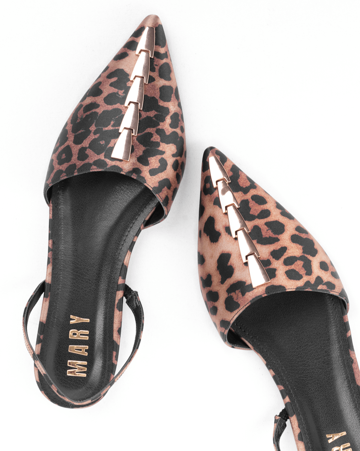 Leopar Desenli Sivri Burun Düşük Topuklu Slingback Babet - Mary Shoes