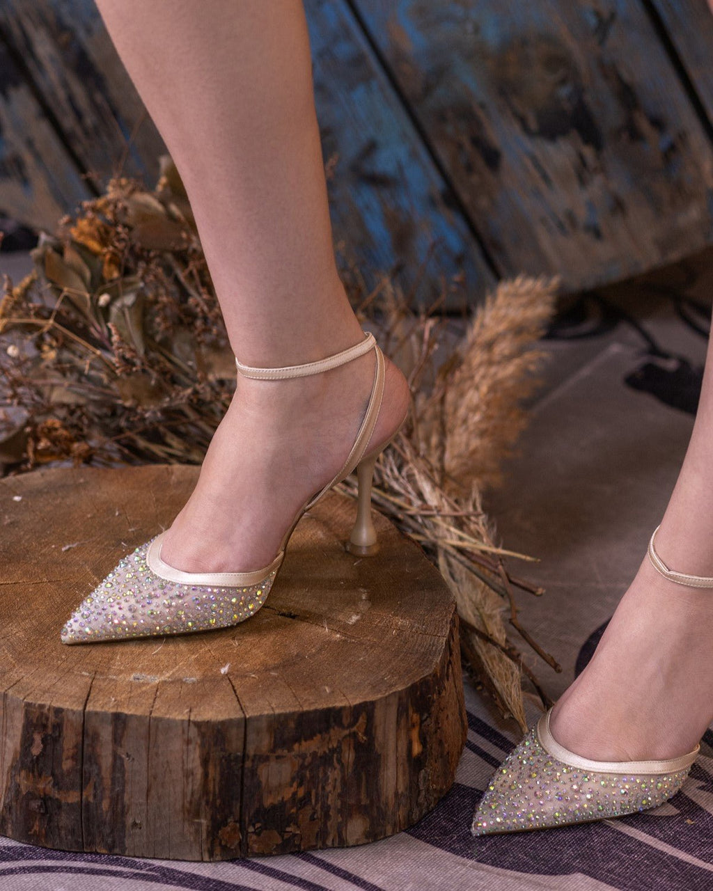 Mary Night Parlak Taşlı Bilekten Kemerli Parti Stilettosu - Mary Shoes