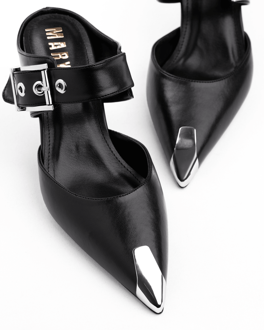 Metal Uç Detaylı İnce Topuklu Tokalı Mule Ayakkabı - Mary Shoes