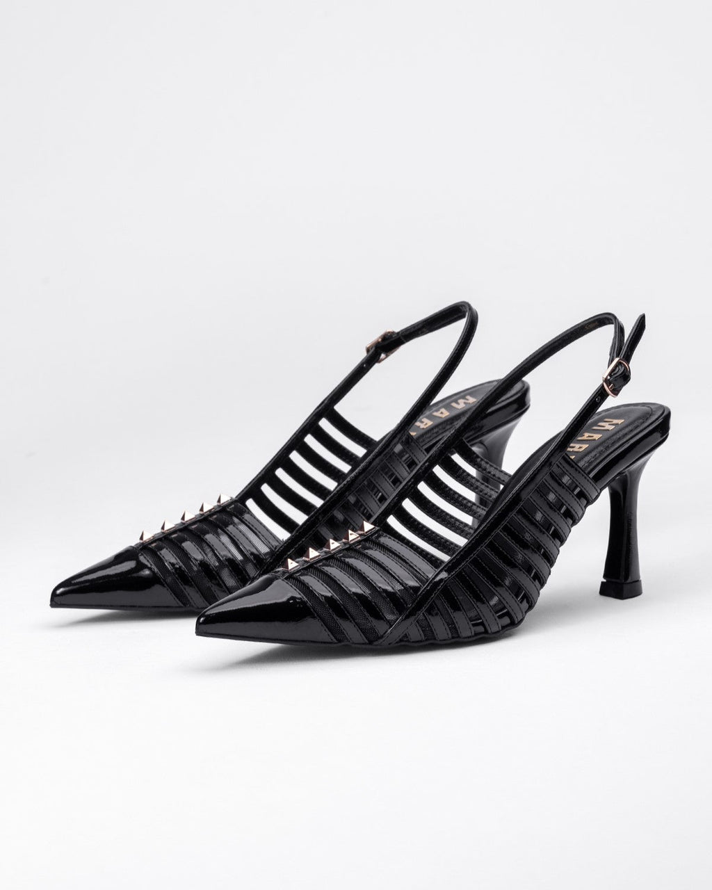 Ortopedik Rugan Şeritli Sivri Burun Topuklu - Zımbalı Arkası Açık Ayakkabı - Mary Shoes