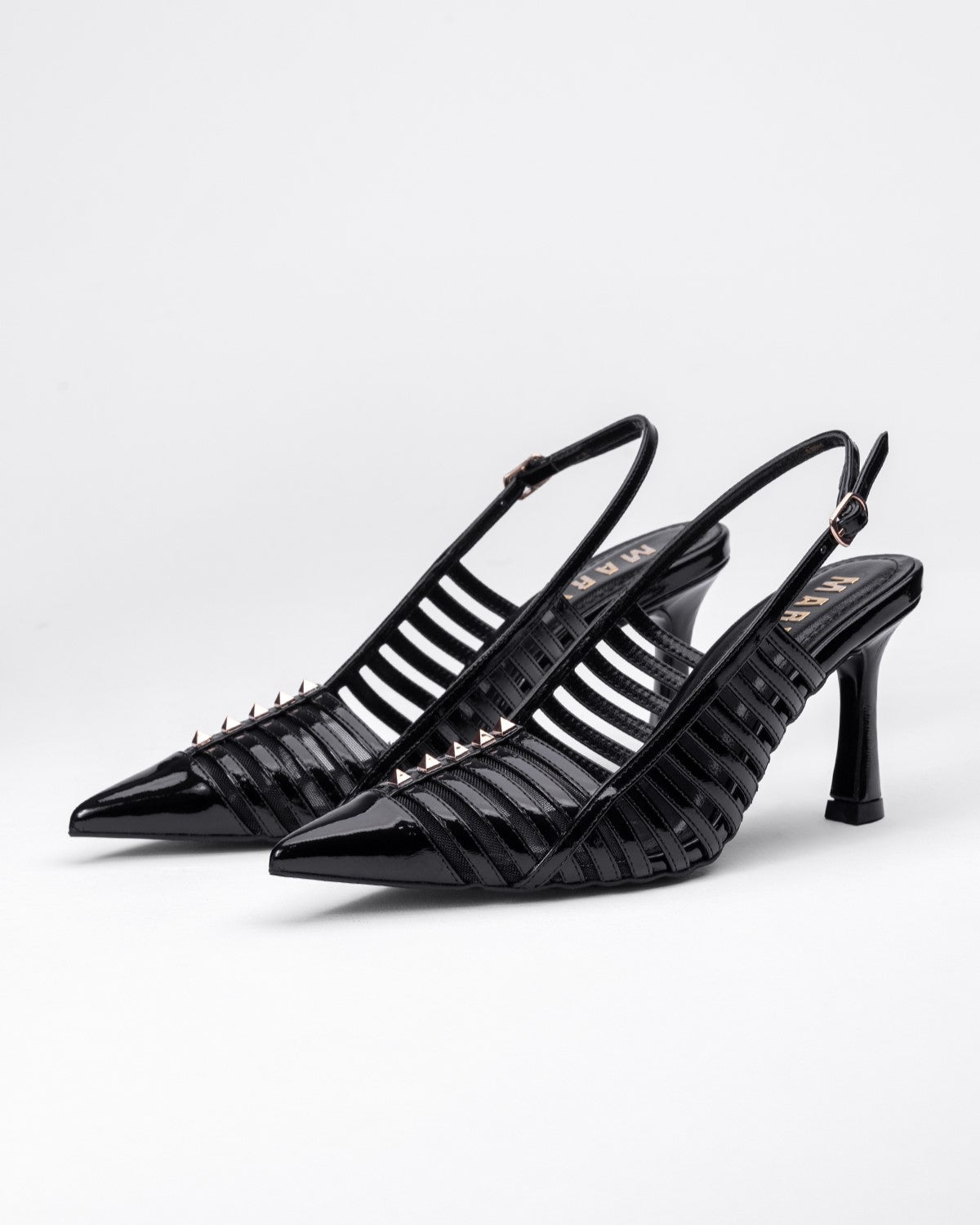 Ortopedik Rugan Şeritli Sivri Burun Topuklu - Zımbalı Arkası Açık Ayakkabı - Mary Shoes