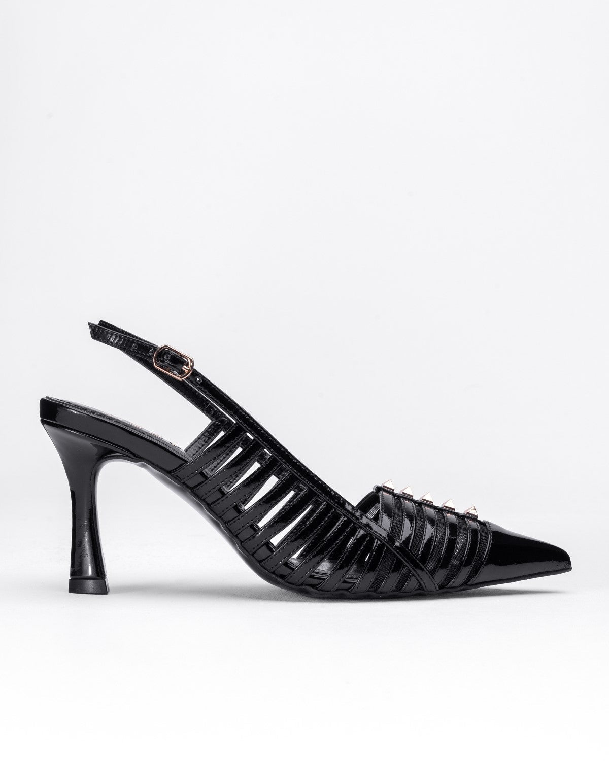 Ortopedik Rugan Şeritli Sivri Burun Topuklu - Zımbalı Arkası Açık Ayakkabı - Mary Shoes