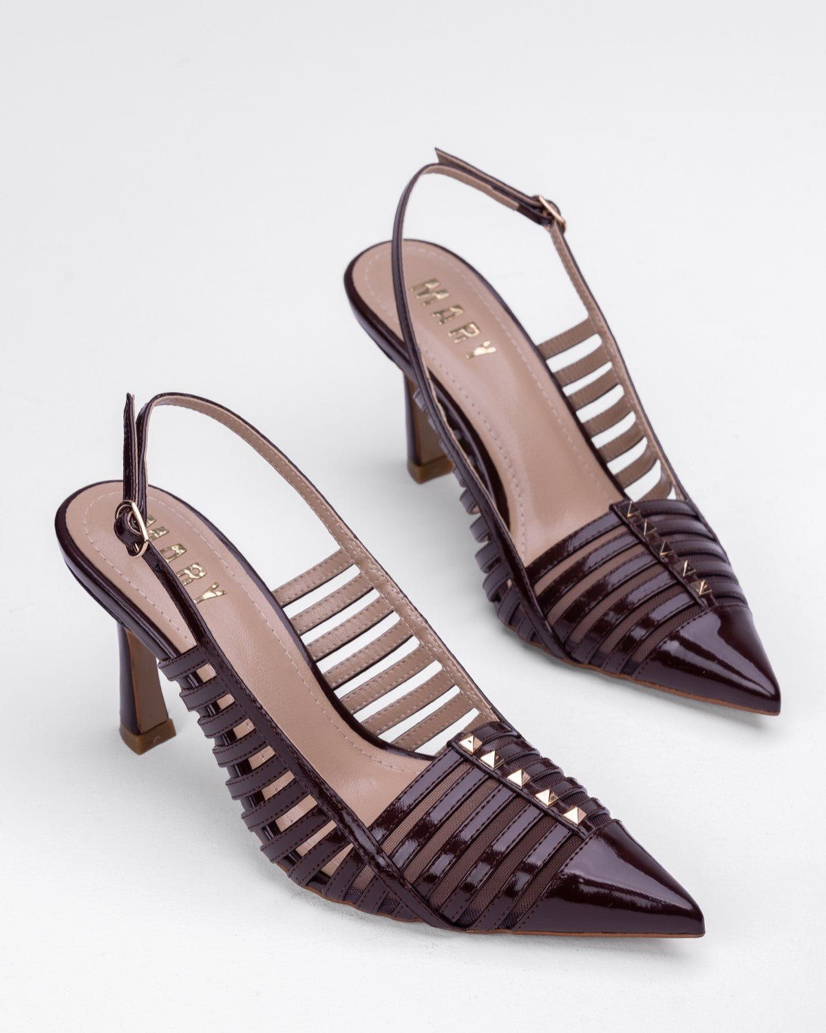 Ortopedik Rugan Şeritli Sivri Burun Topuklu - Zımbalı Arkası Açık Ayakkabı - Mary Shoes