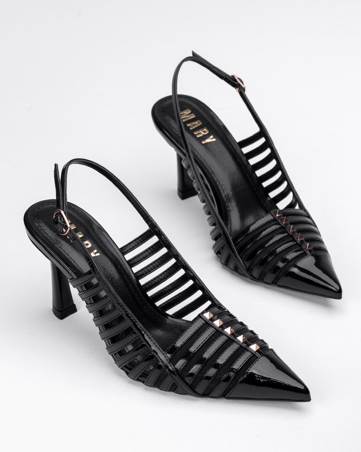 Ortopedik Rugan Şeritli Sivri Burun Topuklu - Zımbalı Arkası Açık Ayakkabı - Mary Shoes