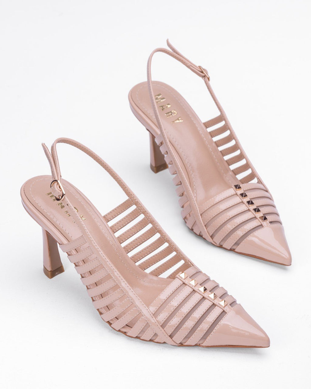 Ortopedik Rugan Şeritli Sivri Burun Topuklu - Zımbalı Arkası Açık Ayakkabı - Mary Shoes