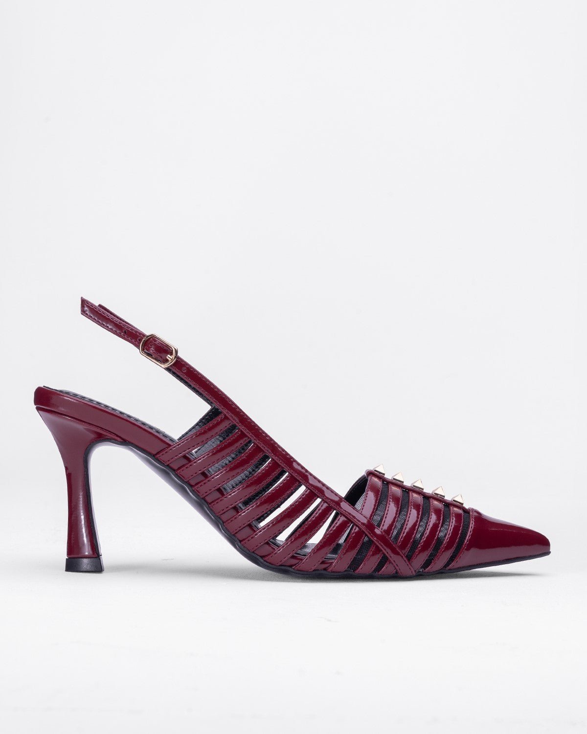 Ortopedik Rugan Şeritli Sivri Burun Topuklu - Zımbalı Arkası Açık Ayakkabı - Mary Shoes