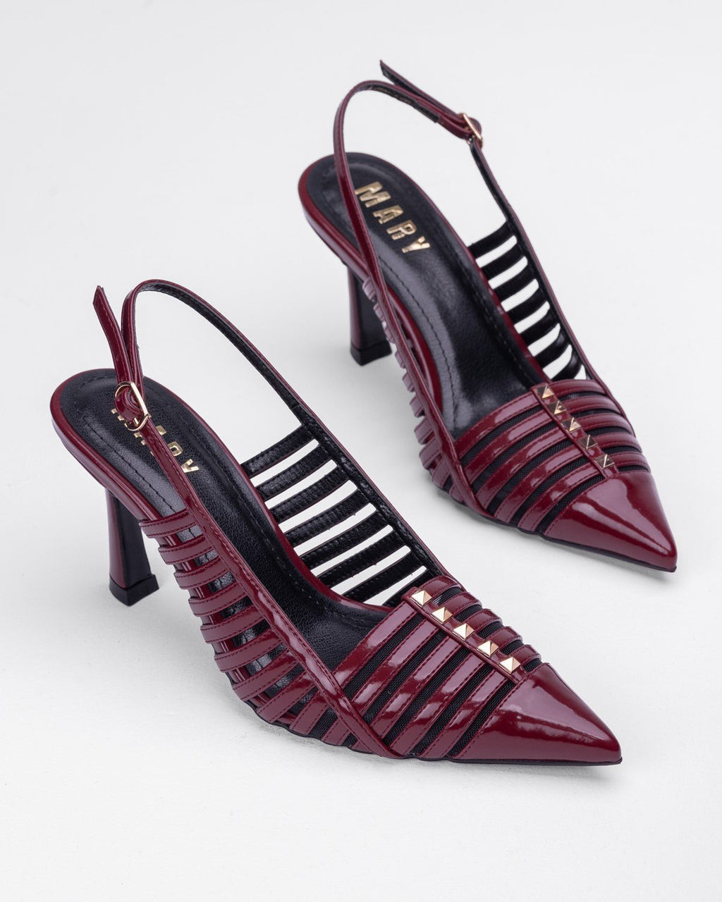 Ortopedik Rugan Şeritli Sivri Burun Topuklu - Zımbalı Arkası Açık Ayakkabı - Mary Shoes