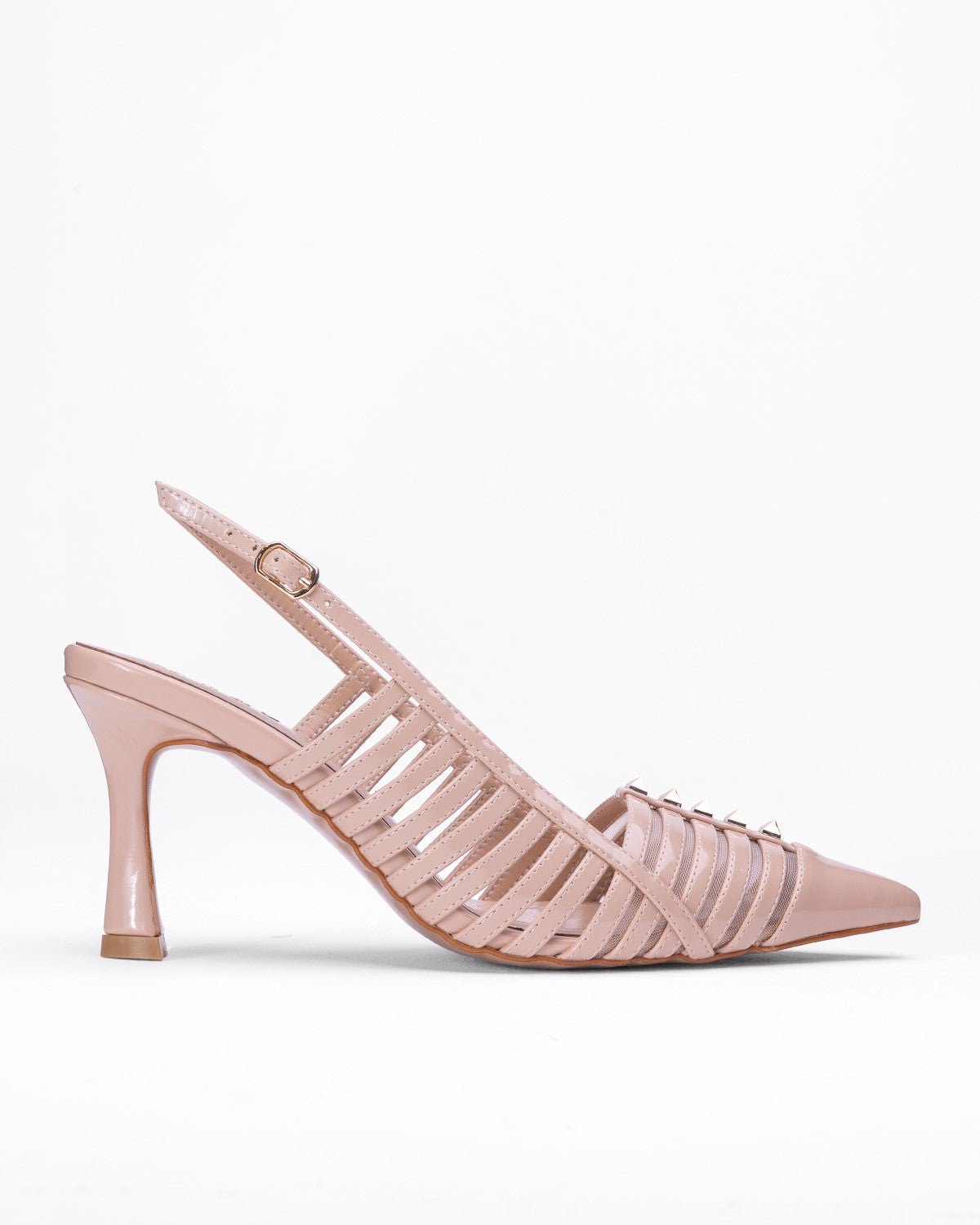 Ortopedik Rugan Şeritli Sivri Burun Topuklu - Zımbalı Arkası Açık Ayakkabı - Mary Shoes