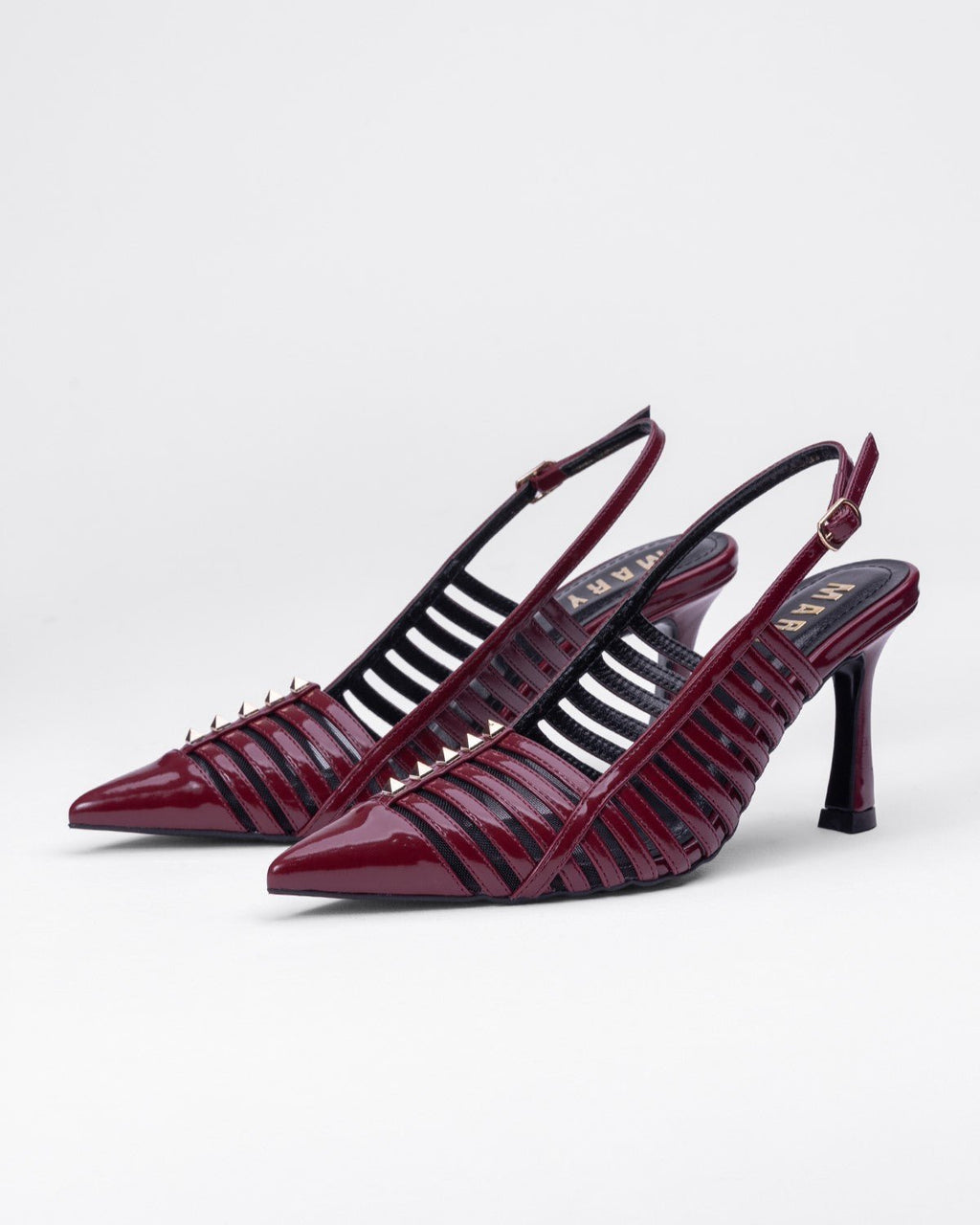 Ortopedik Rugan Şeritli Sivri Burun Topuklu - Zımbalı Arkası Açık Ayakkabı - Mary Shoes