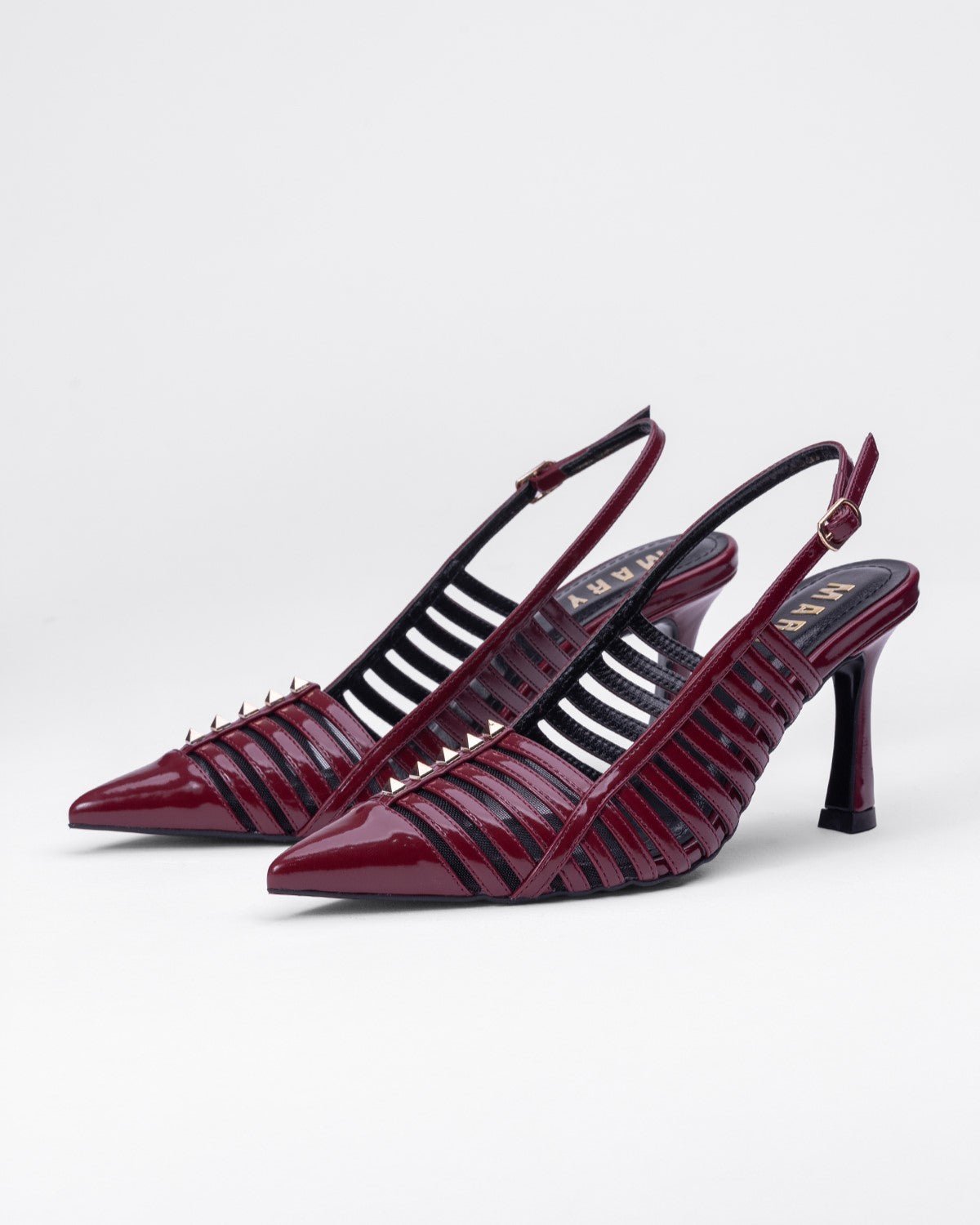 Ortopedik Rugan Şeritli Sivri Burun Topuklu - Zımbalı Arkası Açık Ayakkabı - Mary Shoes