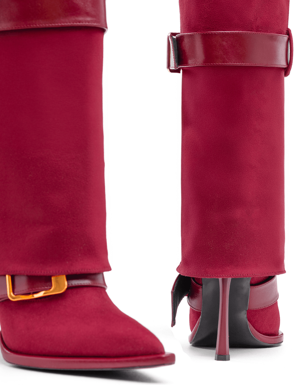 Süet Üstü Tokalı İnce Topuklu Diz Boyu Kadın Çizme – Şık ve Modern Tasarım - Mary Shoes