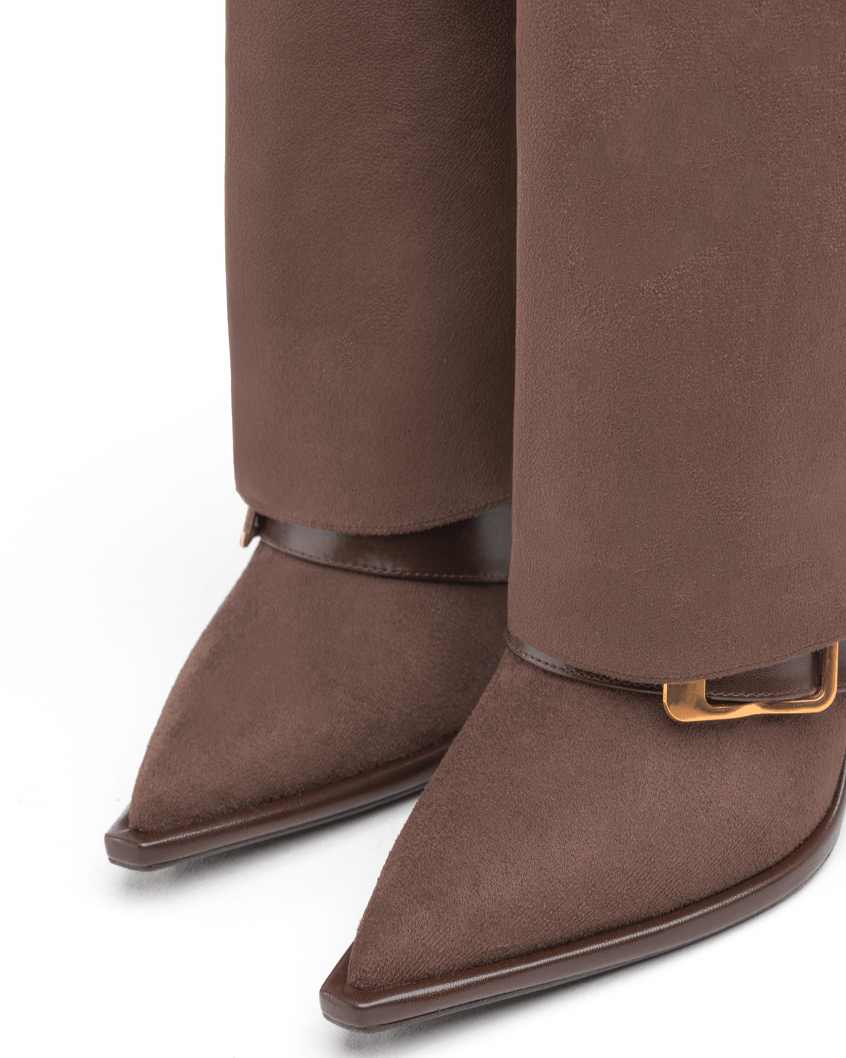 Süet Üstü Tokalı İnce Topuklu Diz Boyu Kadın Çizme – Şık ve Modern Tasarım - Mary Shoes