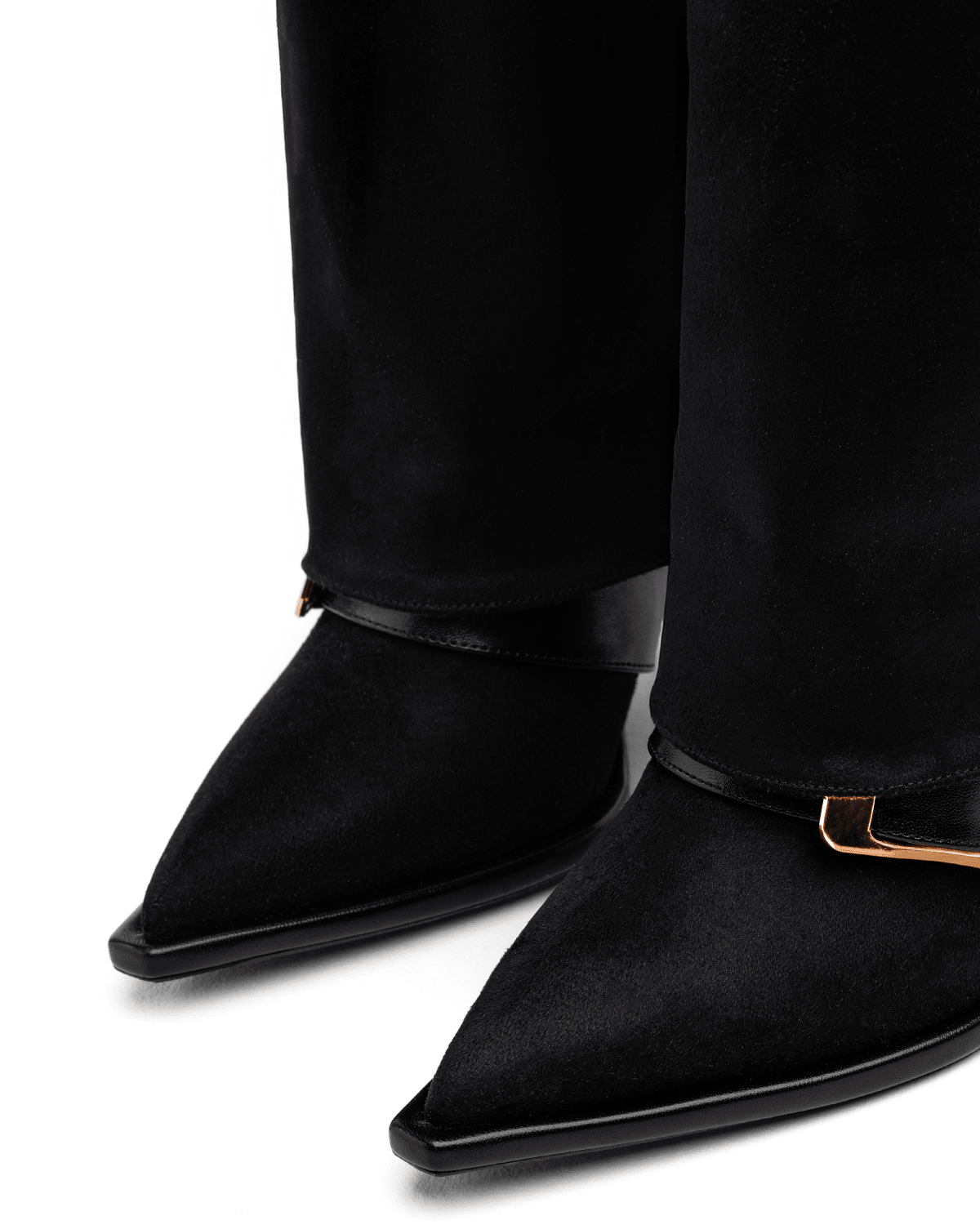 Süet Üstü Tokalı İnce Topuklu Diz Boyu Kadın Çizme – Şık ve Modern Tasarım - Mary Shoes
