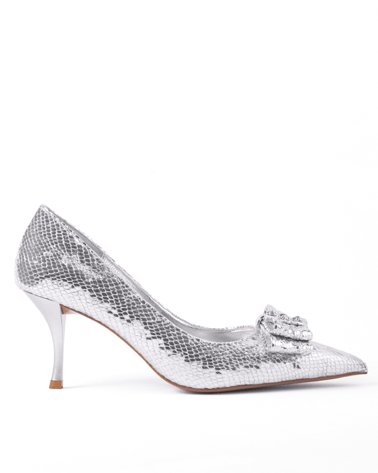 Yılan Desenli Fiyonklu Stiletto Topuk Ayakkabı - Mary Shoes