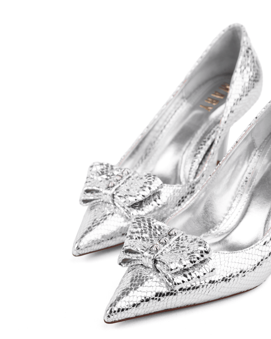 Yılan Desenli Fiyonklu Stiletto Topuk Ayakkabı - Mary Shoes